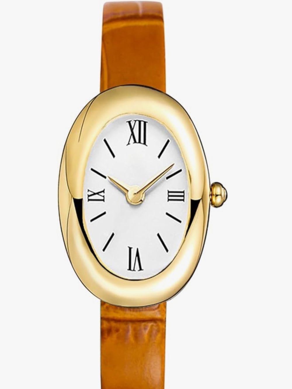 MASTOP Oval Gold Tone Leather Watch Roman Numerals Minimalist Quartz